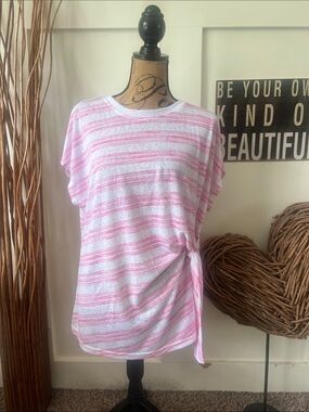 Cato Pink and White Striped Side-Tie Short Sleeve Tee